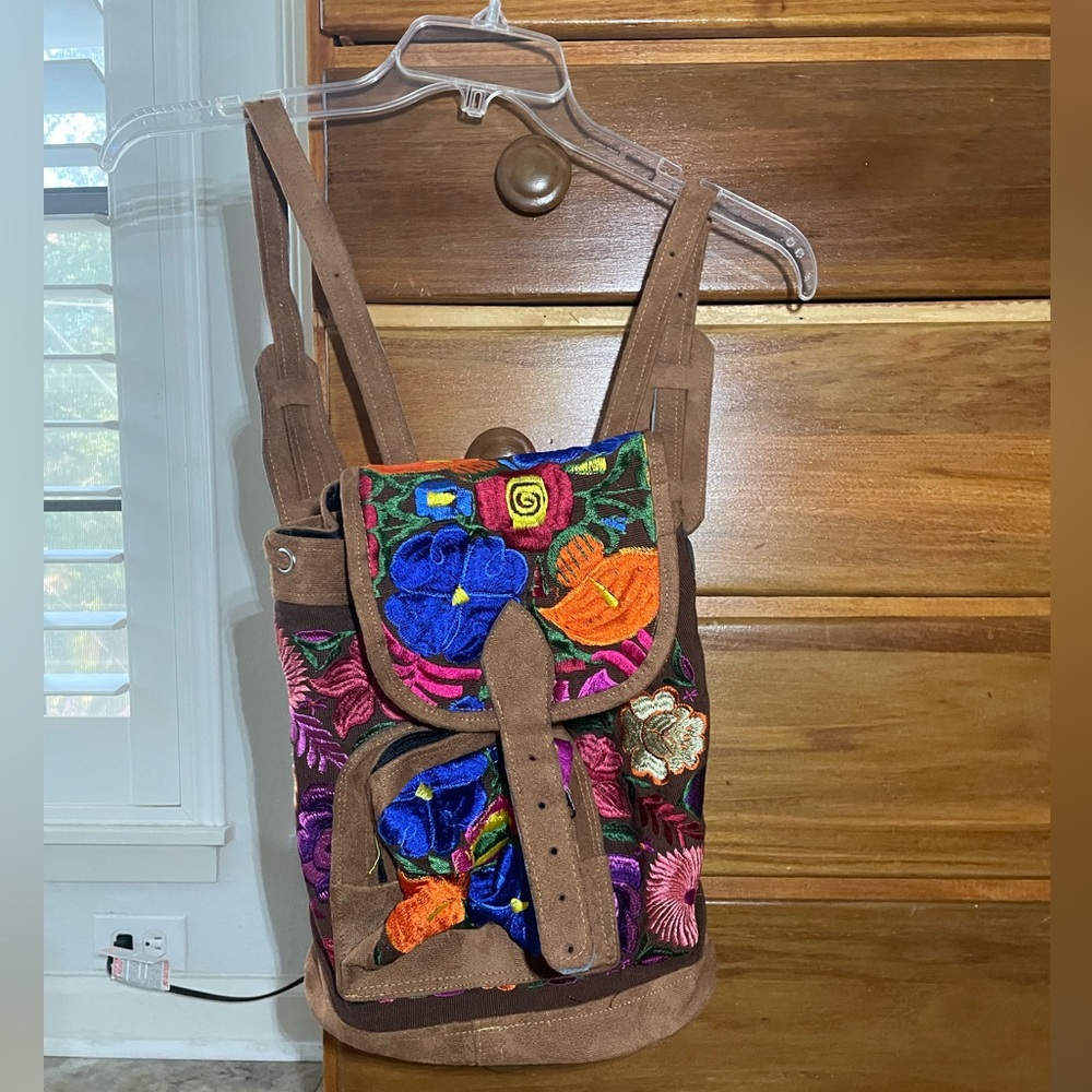 Handmade backpack from Mexico. Pretty embroidered bag with adjustable straps.